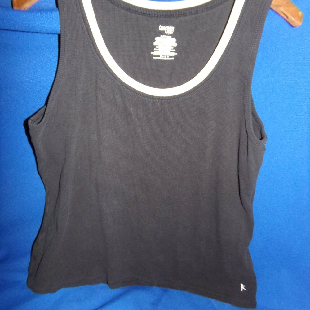 Vintage Danskin Now Thermal Weave Warm Up Tank Top - Black & White - XL 16-18